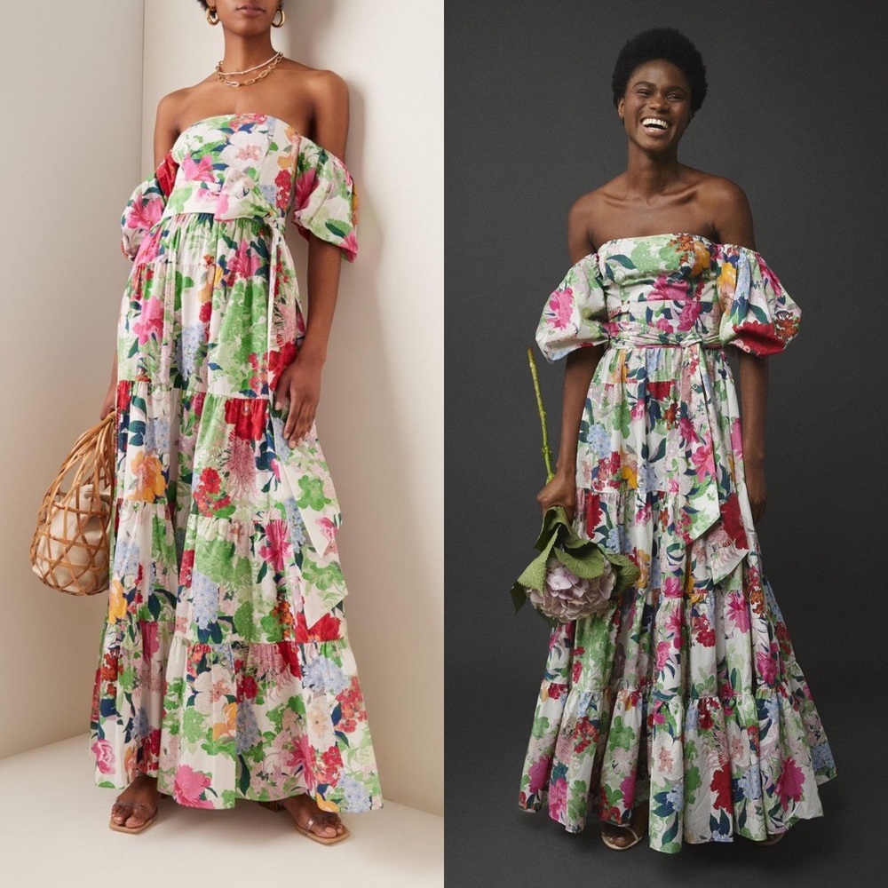 Cara Cara Dress Wethersfield Cotton Tiered Maxi Japanese Floral Ivory 6 EUC